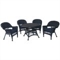 Propation 5 Piece Black Wicker Dining Set - Blue Cushions PR331889